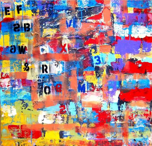 Ramon Menocal. Los contornos del mundo, #16. Mixed media acrylic canvas. 41.05” x 19.05”. 2007