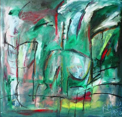 Ramon Menocal, Cañaverales, Abstracción #1. Mixed media paper. 25” x 27”. 1995