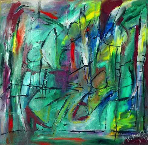 Ramon Menocal, Cañaverales, Abstracción #2. Mixed media paper. 25” x 27”. 1995