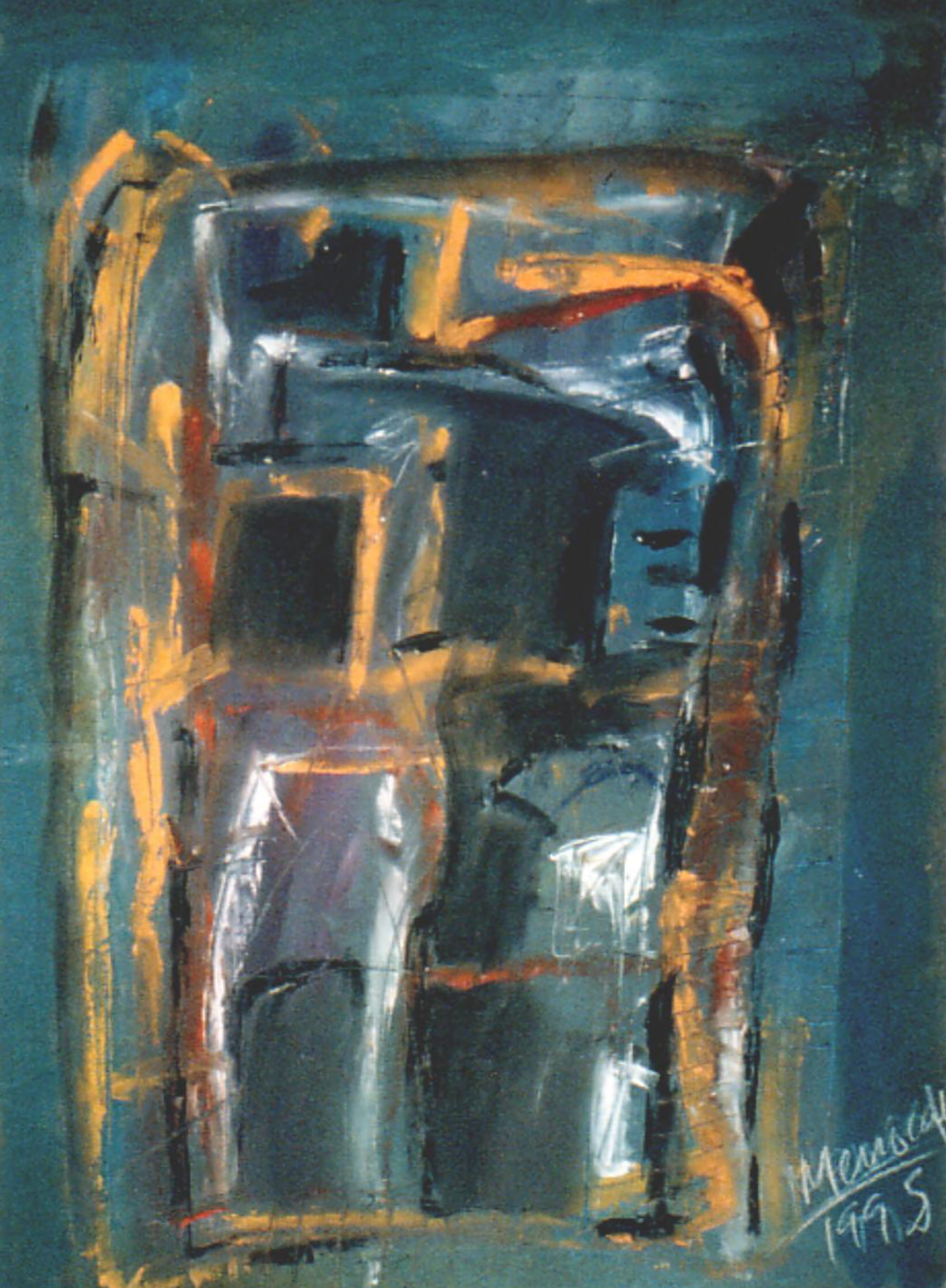 Ramon Menocal. Homenaje a Kandinsky #1. Mixed media board. 28 x24. 1995