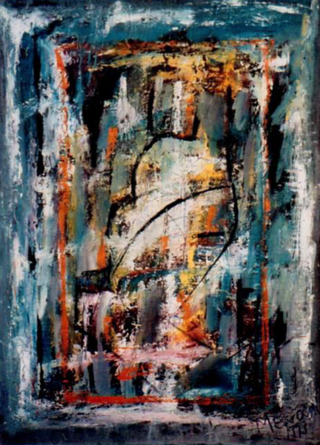 Ramon Menocal. Homenaje a Kandinsky #2. Mixed media board. 28 x24. 1995