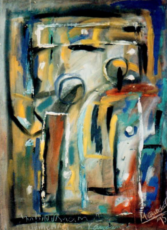 Ramon Menocal. Homenaje a Kandinsky #3. Mixed media board. 28 x24. 1995
