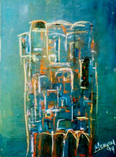 Ramon Menocal. Homenaje a la Habana #3. Mixed media board. 28 x24. 1994